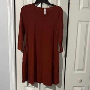 Zenana Outfitters Long Sleeve Dress in Deep Rust